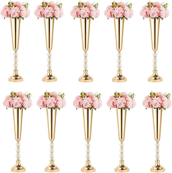 Trumpet Vases for Centerpieces, 10 Pcs Tall Tabletop Vases for Wedding Centerpieces Table Decorations, Road Lead for Wedding Party Dinner Centerpiece for Anniversary Ceremony Party Event Decor(10 Pcs)