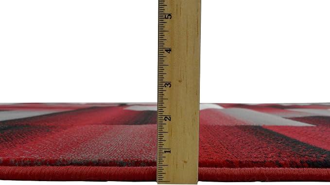 HR 8’ x 10’ Rug in Red - Premium Quality Red/Black/Gray Abstract Geometric Modern Squares Pattern Area Rug - Contemporary Styling for Living Room, Bedroom - Unique Home Décor