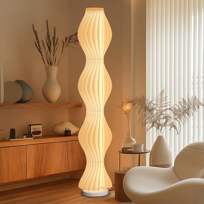 TACAHE Wave Skirt Floor Lamp - 3 Color Temp & Dimmable - Column Standing Floor Lamp with Foot Switch & Remote - 21 Sheets Lampshade - Modern Ambient Light for Living Room - 30W - 66"