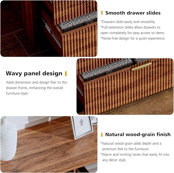 55.12" Modern Chest of Drawer, 6 Deep Drawers,Clothes Organizer,Large Storage Cabinet for Living Room, Bedroom,Dresser TV Stand, Wood Drawer Organizer for Living Room, Hallway, Saddle