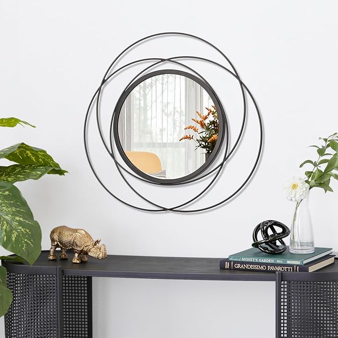 Mirrors Wall Decor Iron Frame Round Art Wall Mirrors Home Decoration Hanging Mirrors for Living Room Bedroom Bathroom Entryway Black 16"
