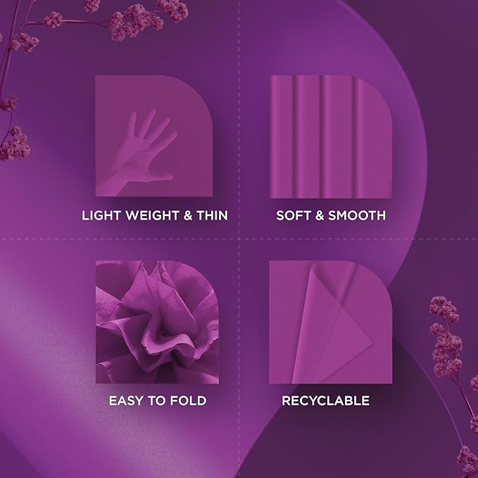 SANZIX 150 Sheets Purple Tissue Paper for Gift Bags Bulk 14x20 Inch - Purple Christmas Wrapping Tissue for Gifts, Bouquets, Wedding, DIY, Holiday Décor - Wrapping Paper Christmas Decorations