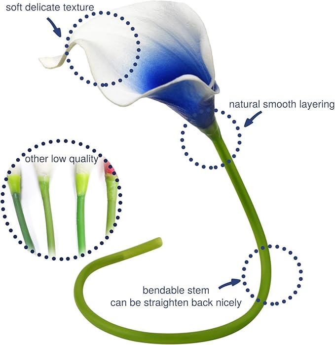 FiveSeasonStuff Real Touch Calla Lily Artificial Flowers Wedding Bridal Bouquet | Floral Arrangements | 15 Calla Lilies (Silk White & Abyss Blue)
