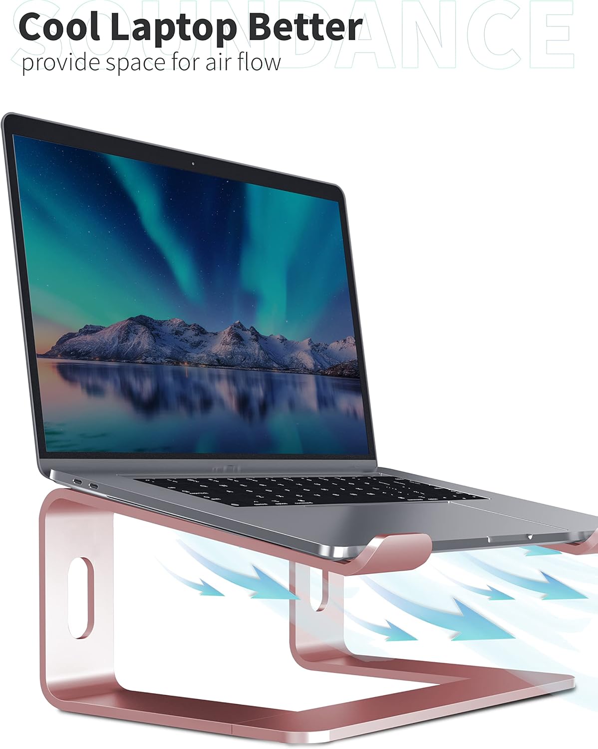 SOUNDANCE Laptop Stand - Ergonomic Aluminum Riser for 10 to 15.6 Inch Laptops | Stylish Gold Pink Finish