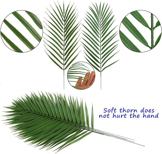 CCINEE 12 PCS Artificial Palm Leaves, Assorted Sizes Faux Large Palm Fronds Fake Tropical Plant Simulation Safari Leaves with Stems for Home Hawaiian Luau Party Jungle Beach Theme Party Decoration