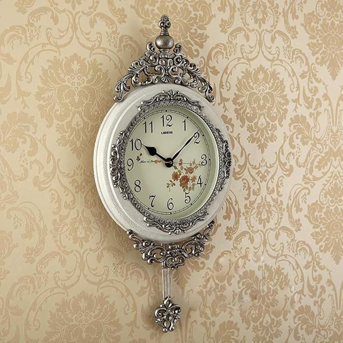 SHISEDECO Elegant, Traditional, Decorative, Hand Painted Modern Grandfather Wall Clock Fancy Ethnic Luxury Handmade Decoration, Swinging Pendulum for New Room or Office. Large. 29.5 Inch. (White)