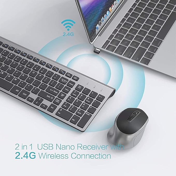 Wireless Keyboard Mouse Combo, J JOYACCESS 2.4G Ergonomic Computer Keyboard,Ergonomic Wireless Mouse for PC,Windows, Laptop, Desktop, Chromebook,Mac-Grey