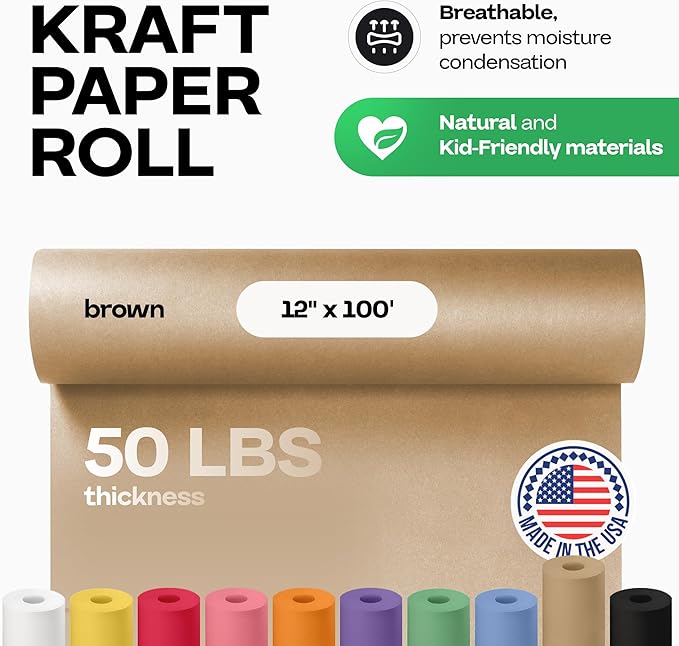 12" x 1200" (100 feet) Brown Kraft Paper Roll - USA-Made Quality Craft Paper for Gift Wrapping, Kids' Arts & Crafts, School Projects - 100% Recycled Natural Material 50lb Thickness by IDL Packaging