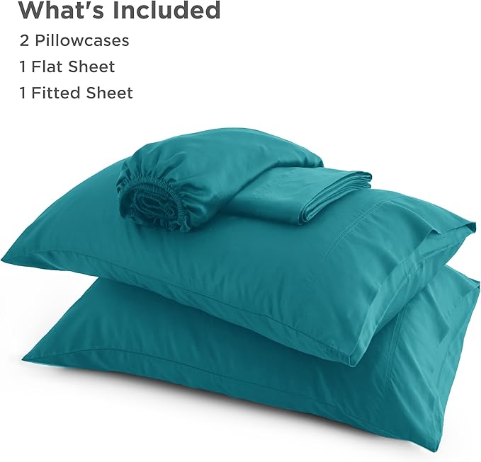 Bedsure Queen Sheet Set, Rayon Derived from Bamboo, Cooling Sheets, Breathable & Soft, Deep Pocket Up to 16 Inches, Hotel Luxury Silky Bedding for Hot Sleepers, Turquoise