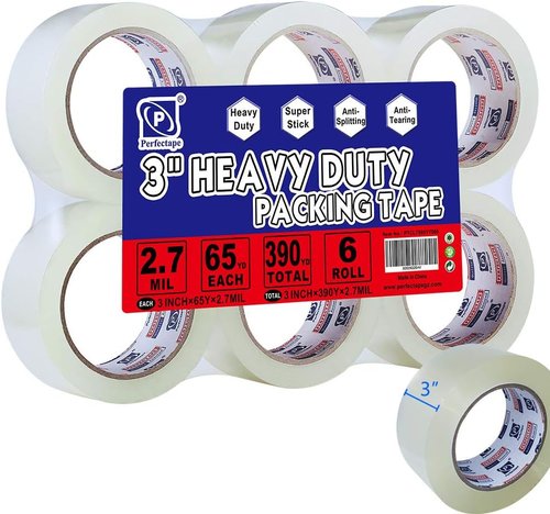 PERFECTAPE Heavy Duty Packing Tape - Ultra Strong 3" x 65 Yards | 6 Rolls, Clear, 390Y Total