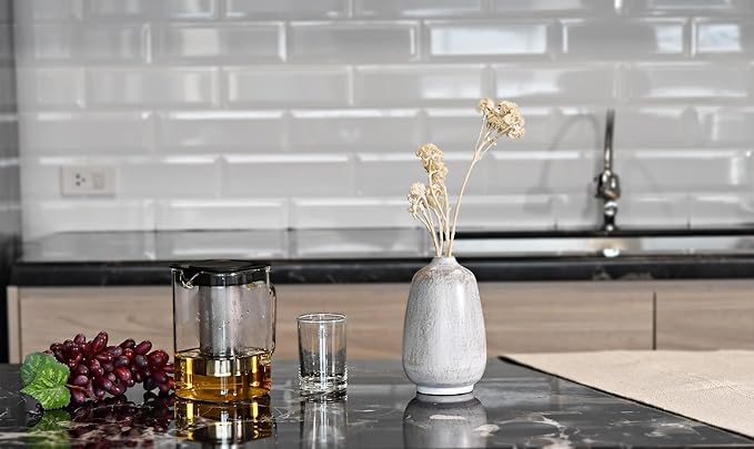 AeraVida Rustic Oval White Mango Wood Flower 6" Vase | Handmade Minimalist Table Decor | Natural Wooden Bottle Vase for Dried & Artificial Flowers | Boho Chic Home Office Kitchen Wedding Decoration