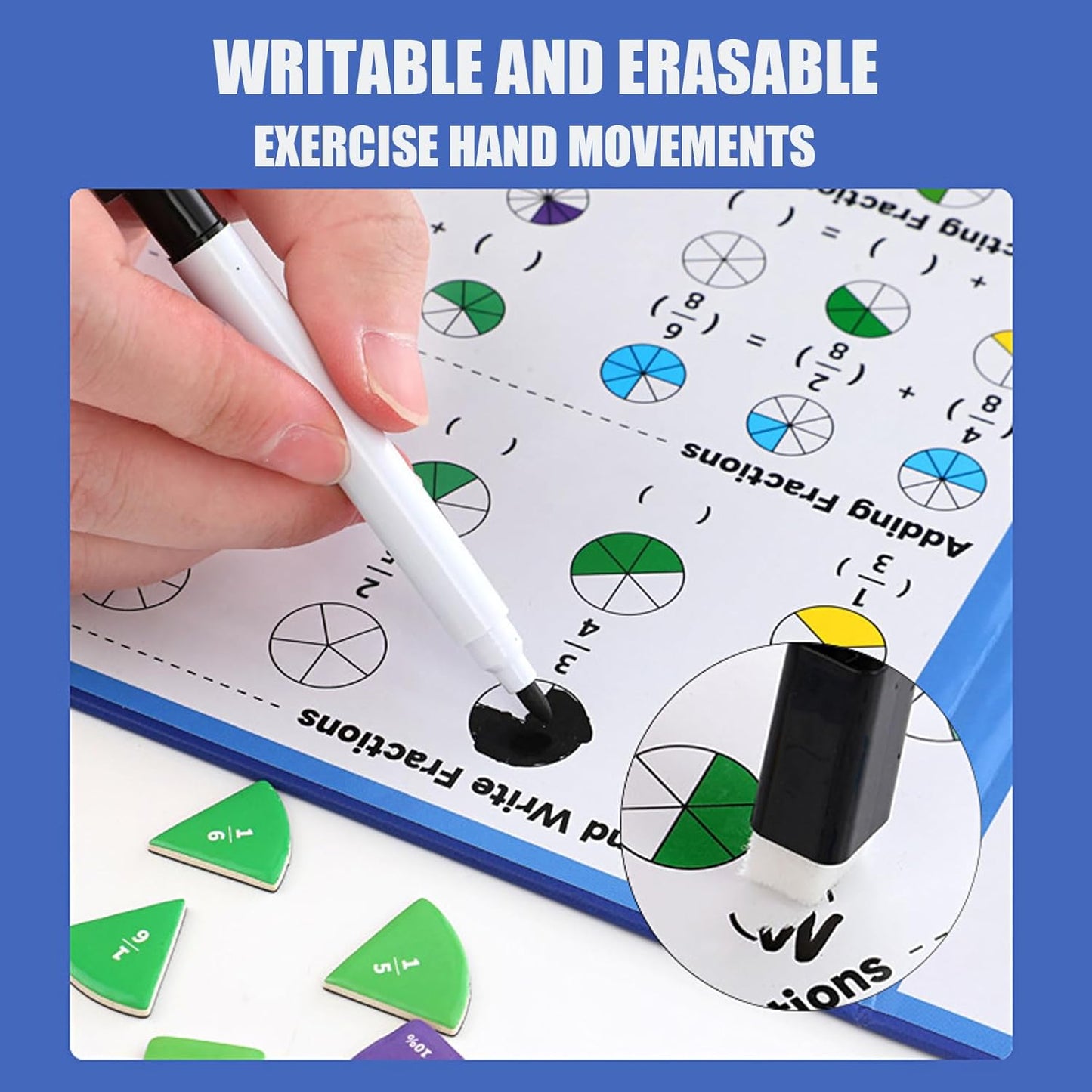 Skiennix Magnetic Fraction Demonstration Book - Educational Puzzle & Tiles for Montessori Math (3 Fold)