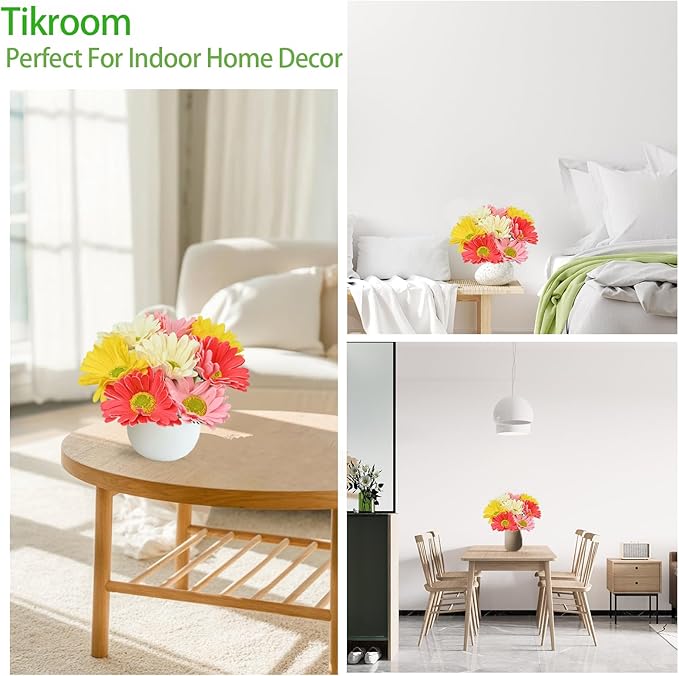 8 Pcs Artificial Gerbera Daisy Flowers Multiclor PU Artificial Fake Daisies Real Touch Bouquet with Stems for Home Arrangements Vase Wedding Birthday Party Office DIY Floral Decorations