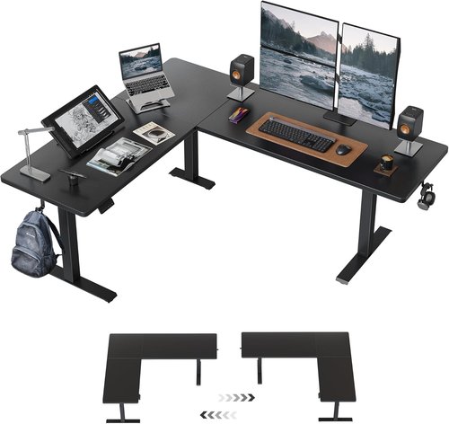 FEZIBO L-Shaped Standing Desk - Adjustable Height Electric Corner Desk | 63 Inch Black Home Office