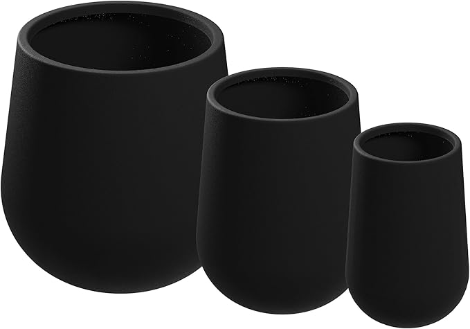 Beuta Large Planters for Outdoor Plants - Set of 3, 15.5/18/20.5 Inches Outdoor Planters for Porch - Tall Planter for Outdoor & Indoor Plants | Large Indoor Plant Pot - USA Made - Black