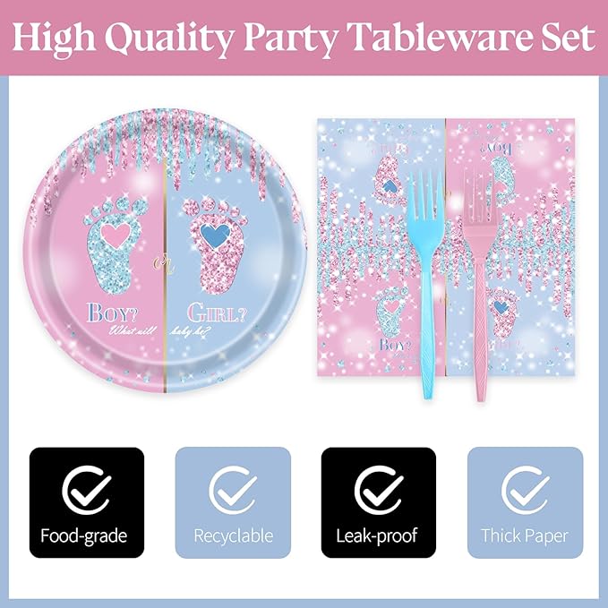 72 Pcs Gender Reveal Paper Plates and Napkins, Baby Shower Decorations Pink or Blue Gender Reveal Party Plates and Napkins Tableware Set for Boy or Girl Party Serves 24