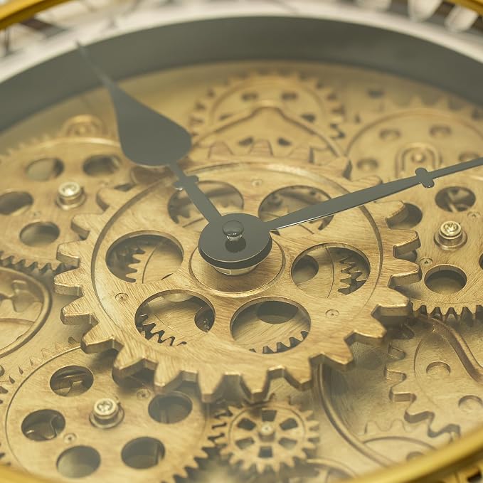 18 Inch Large Gear Clock with Realistic Moving Gears Industrial-Style Steampunk Wall Decor Clock Ideal for Living Rooms, Home Offices, Factories, Bedrooms, Warehouses, and Cabins (Gold White, 18 inch)