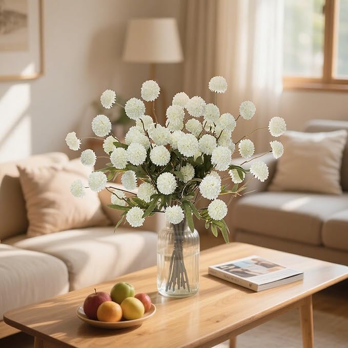 Fake Flowers Artificial Chrysanthemum Faux Mums Faux Flowers for Vase Fall Long Stems Flower Silk Flower for Indoor Home Decoration Kitchen Office Wedding Decoration（20.5In,10PCS,White）No Vase