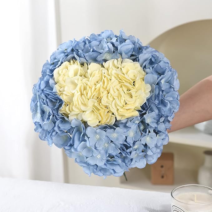 10PCS Silk Hydrangea Heads with Stems Artificial Flowers for Wedding Party Home Decor (Champagne)