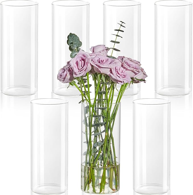7pcs Glass Cylinder Vases for Centerpieces - 8 Inch Tall Glass Vases for Flower, Clear Flower Vase Bulk Floating Candle Vase for Table Centerpiece Wedding Home Décor