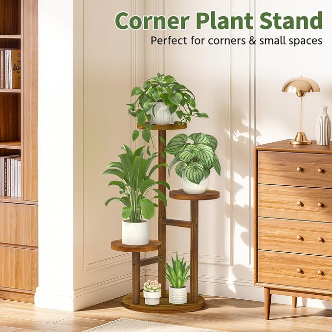 LASZOLA 3 Tiered Wood Plant Stand Indoor Corner, Flower Holder Rack Tall for Multiple Plants, Rustic Planter Shelf Display for Patio Garden Balcony Living Room