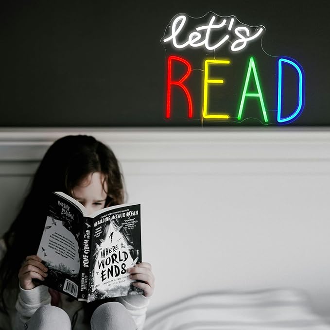 Let’s Read Neon Sign Multicolored Reading Led Neon Light Sign for Wall Decor Read Book Led Light Up Sign for Classroom Bookstore Reading Corner Home Wall Neon Decor (Dimmable USB)