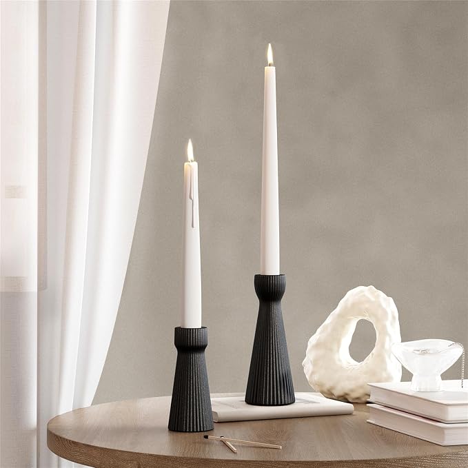Taper Candle Holders for Candlesticks Ceramic Candle Stick Candle Holder- Set of 2 Decorative Candle Stand for Wedding Decor,Dinner Party and Table Centerpieces,Housewarming Gift Black