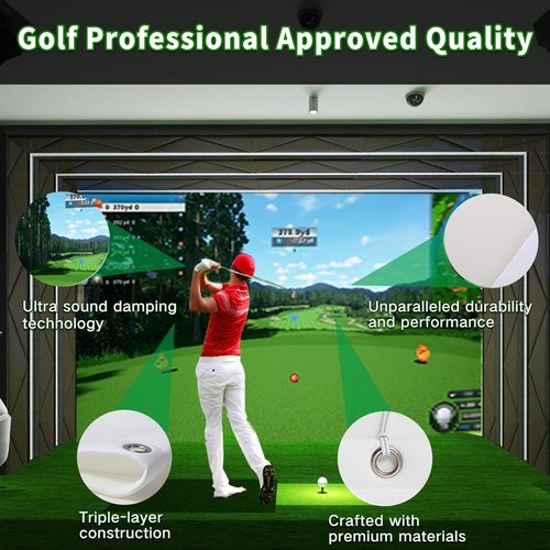 Golf Simulator Impact Screen - Premium Triple Layer Projector Screen for HD Visuals | Indoor Practice with Grommets & Bungee Cords