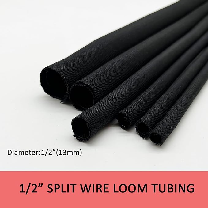 Braided Split Wire Loom Black Wire Cover Protective Harness Tubing Cable Management Self Wrap Cord Sleeve Mesh Woven 1/2"-24ft