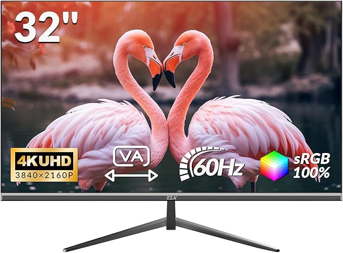 ZZA 32 Inch 4K UHD Curved Monitor (3840x2160), VA,60Hz Refresh Rate, 100% sRGB, Adaptive Sync, 178° Viewing Angle, HDMI/DisplayPort, VESA 100x100mm Mount Compatible, Tilt Adjustable - Black