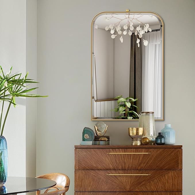 POZINO Rectangle Beveled Mirror, 22"x35" Bathroom Vanity Mirrors for Over Sink, Brushed Gold Mirror with Stainless Steel Frame, Modern Premium Wall Mirrors for Living Room Entryway Hallway