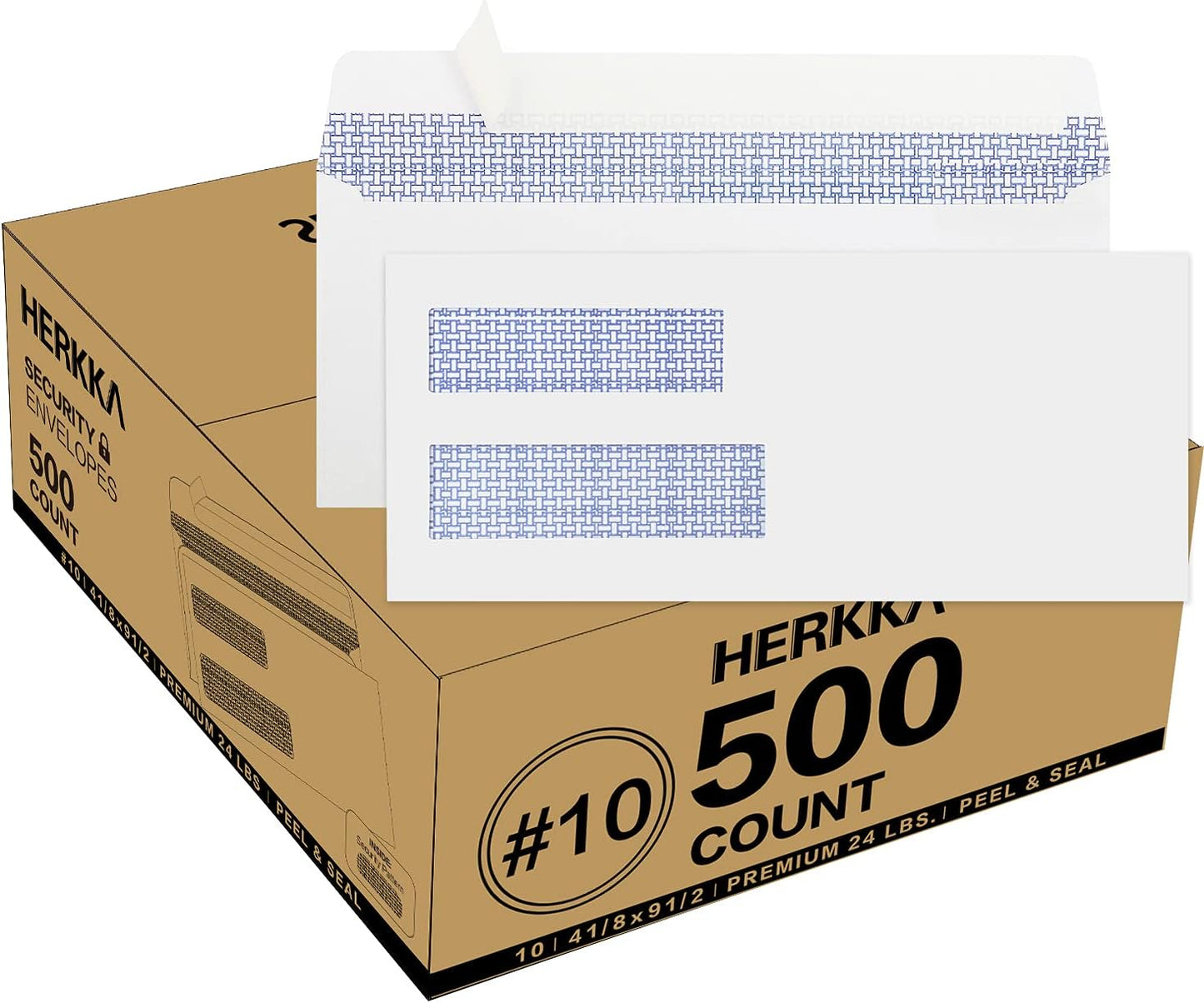 500 Pack #10 Double Window Security Envelopes - Ideal for Business Statements & Invoices | 4-1/8 x 9-1/2 - White - 24 LB