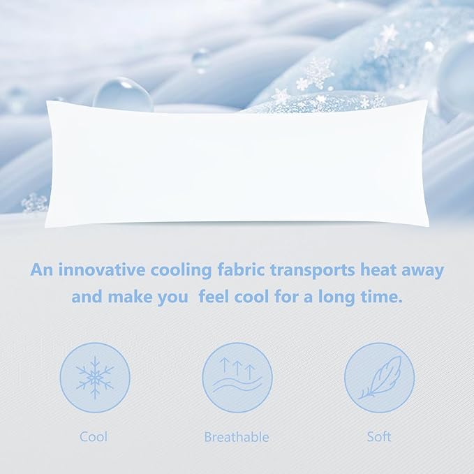 DOWNCOOL Large Body Pillow Insert with Cooling Cover - Soft Long Bed Pillow for Summer - Breathable Full Body Pillow for Adults - 20x54 inch (White, with Cover)
