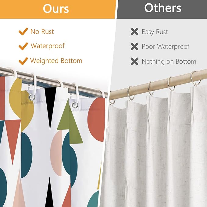 Colorful Rainbow Mid Century Shower Curtain for Bathroom, Waterproof Machine Washable Polyester Fabric Shower Curtain with 12 Hooks, Modern Boho Abstract Geometric Art Decor Bath Curtains, 72x72 Inch