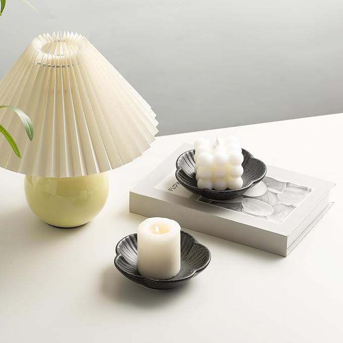BEUNAIZER Ceramic Pillar Candle Holder Plates, Decorative Candlestick Holder, Tea Light Incense Santo Palo Holders, for Dinning, Party, Wedding, Birthday, Anniversary Decorations, 1pack (Black)