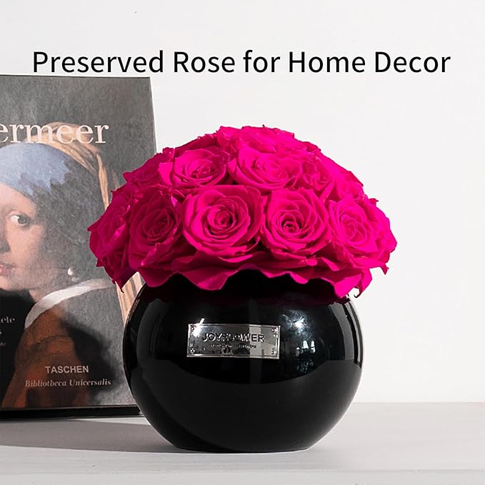 JoyFlower Preserved Flowers in Vase for Home Decor, Eternal Flower Real Roses with Glass Vase for Wedding House Bedroom Dining Living Room Office Table Centerpiece Decoration, Housewarming Party Decor