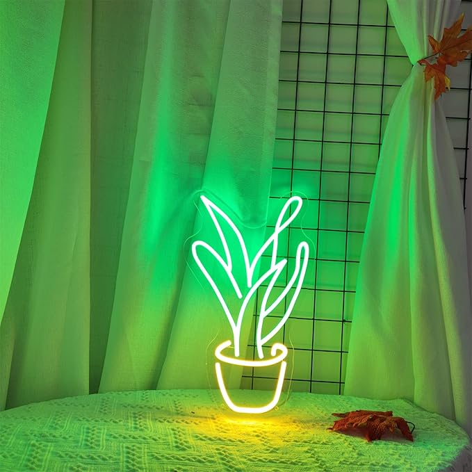 Plant Neon Sign for Wall Decor,Led Signs,Flower Neon Signs for Bedroom Wall with Dimmable Switch for Any Age Children's Room, Bar, Party, Christmas, Wedding Decoration Size:50cm