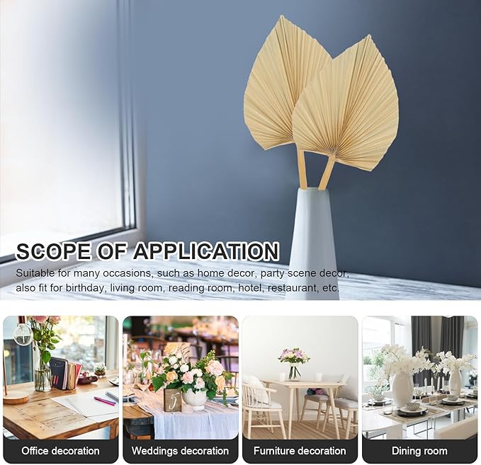 Unomor 3pcs Natural Dried Palm Leaf Decoration for Wedding Layout and Cocktail Party Adornments Premium Handmade Palm Fans for DIY Flower Arrangement Boho Wall Art and Window Display