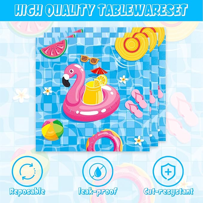 Pool Party Decorations 40Pcs Summer Beach Birthday Plates and Napkins Sets Supplies Serve 20 Flamingo Pool Party Birthday Decorations