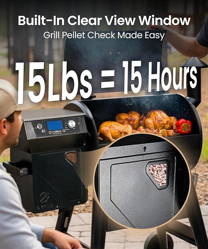 Z GRILLS Wood Pellet Grill Smoker with PID 3.0 Controller, 459 SQ.IN, 450°F Max Temperature, 8 in-1 BBQ Grill, LCD Screen, Meat Probes, Rain Cover, Backyard Camping Bake and Roast, 450E
