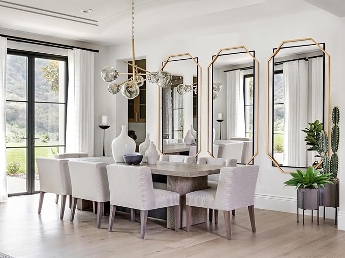 60"x30.5" Black and Gold Large Mirror for Bedroom Wall, Extra Bathroom Rectangular Mirror with Decorative Metal Octagonal Frame, for Entryway,Living Room, Dining Room
