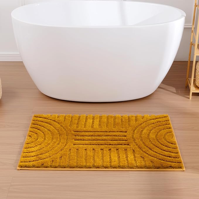 SHACOS Boho Bathroom Rugs 24"x36" Extra Soft Absorbent Microfiber Bath Mats Home Decor Non Slip Carpet Machine Washable Shaggy Bath Rugs for Bath Room Shower Bathtub, Honey Mustard 2' x 3'