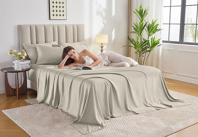 Pure Bamboo King Sheets, Genuine 100% Organic Viscose Derived from Bamboo Bed Sheet Set, Luxuriously Soft & Cooling, Double Stitching, 2 Year Quality Promise (King, Birch)
