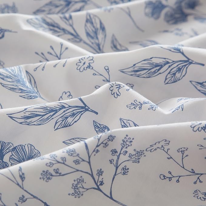 Vintage Flower Comforter Set King Blue Floral Bedding Comforter Cottagecore Flower Botanical Comforter Set Fluffy Soft Coquette Bedding King Size Lightweight Boho Floral Comforter with 2 Pillowcases