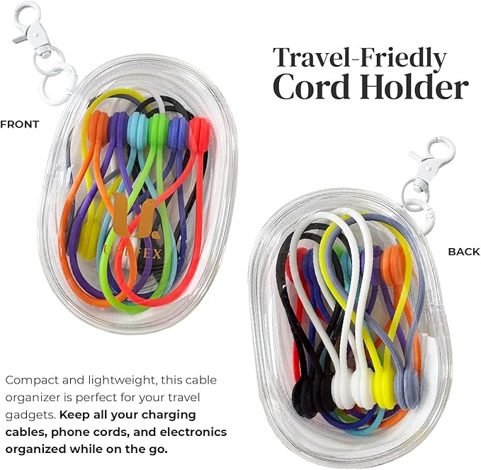 Magnetic Cable Management Organizer | 12 Pack Reusable Cable Ties & Cord Holder with Magnetic Clips | Silicone Cable Ties & Cord Keeper for Smart Home Gadgets, Assorted Colors