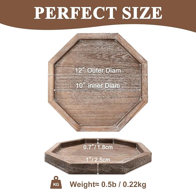 Large Wood Trays Home Decor Farmhouse Candle Holder Plate for Coffee Table Rustic Wooden Decorative Tray Vintage Table Centerpiece for Living Room Kitchen Counter Decor and Bathroom Accessories Trays