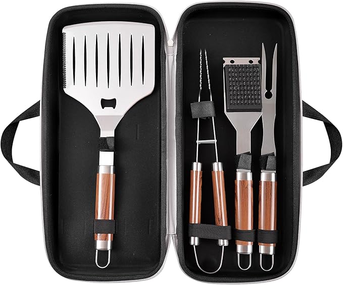 YJHOLE Grilling Accessories Set Large Spatula Fork Cleaning Brush Food Tongs Durable Stainless Steel BBQ Grill Tools with Extra Thick Storage Case BBQ Accessories Grill Set