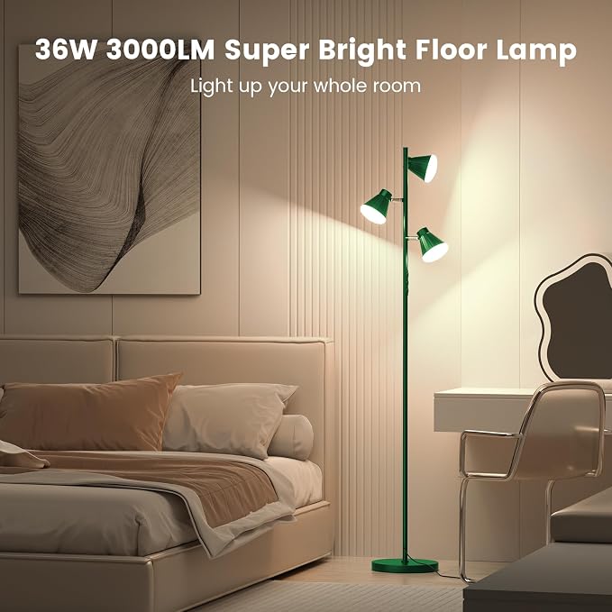 SIBRILLE 36W LED Tree Floor Lamp, Dimmable Tall Standing Lamp with Remote & Touch Control, 4 Color Temperatures Bright Floor Lamp, 3 Rotatable Light Modern Floor Lamps