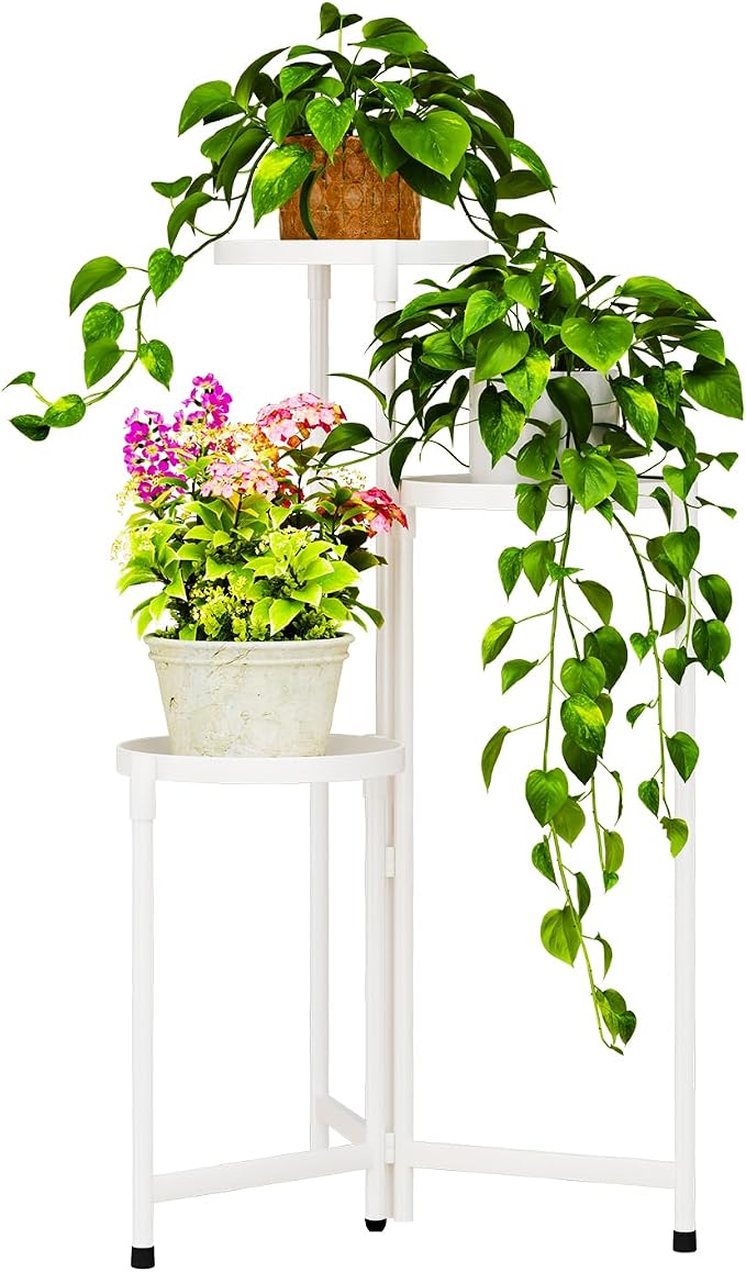 Plant Stand indoor outdoor-3 Tier black Tall Metal Flower Pot Holder 9in Wide Potted Display Rack - Heavy Duty Corner Plant Shelf for Patio Garden Balcony Living Bedroom Room