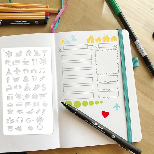 Skiennix 21-Piece Journal Stencil Set - Perfect for Planners, Scrapbooking & DIY Projects | 4 x 7 Inch